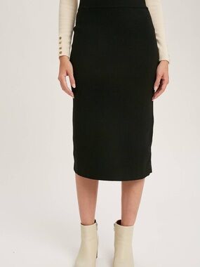 Blu Ivy Black Midi Pencil Skirt Side Slit - Multiple Sizes